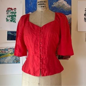 Something Navy Red button peasant blouse